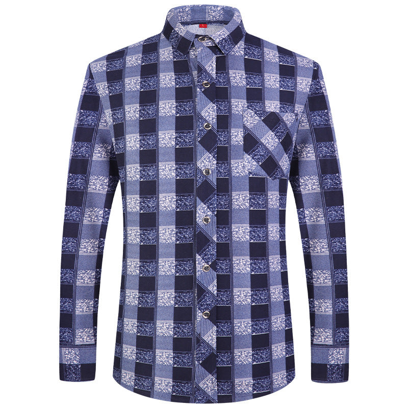 Men's Business Commute Plaid Long-Sleeve Shirt