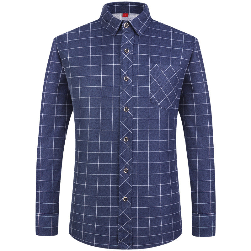 Men's Business Commute Plaid Long-Sleeve Shirt