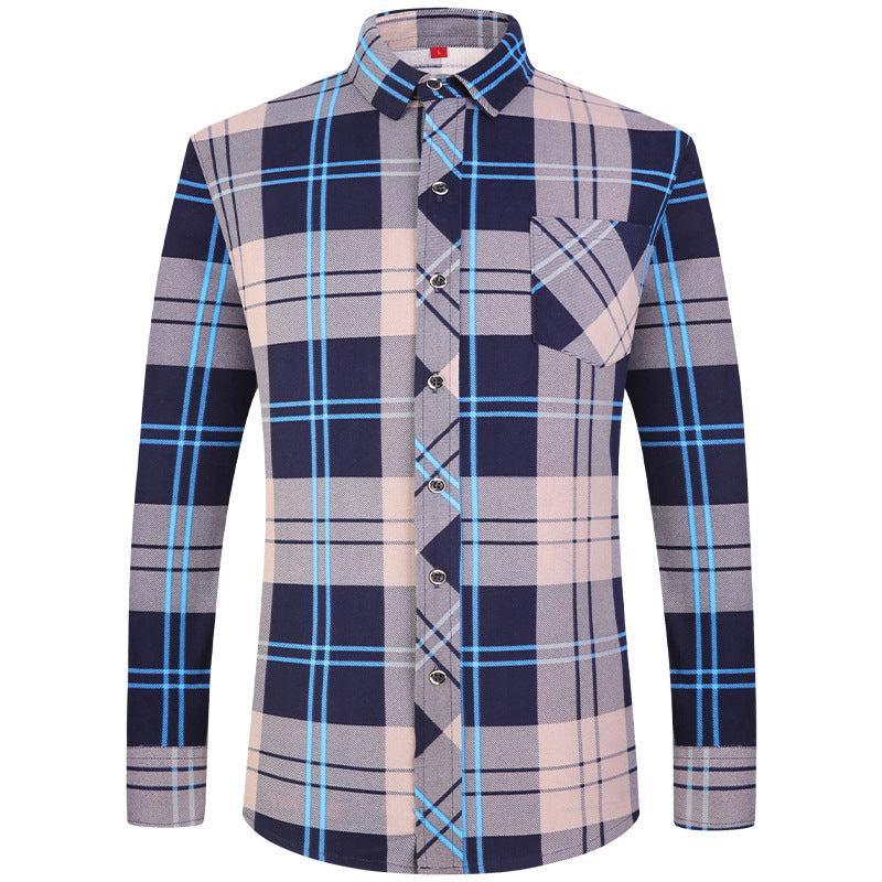 Men's Business Commute Plaid Long-Sleeve Shirt