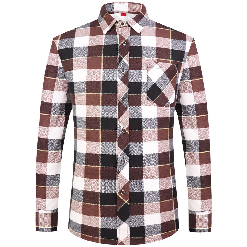Men's Business Commute Plaid Long-Sleeve Shirt
