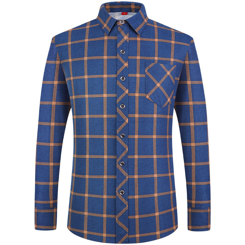 Men's Business Commute Plaid Long-Sleeve Shirt
