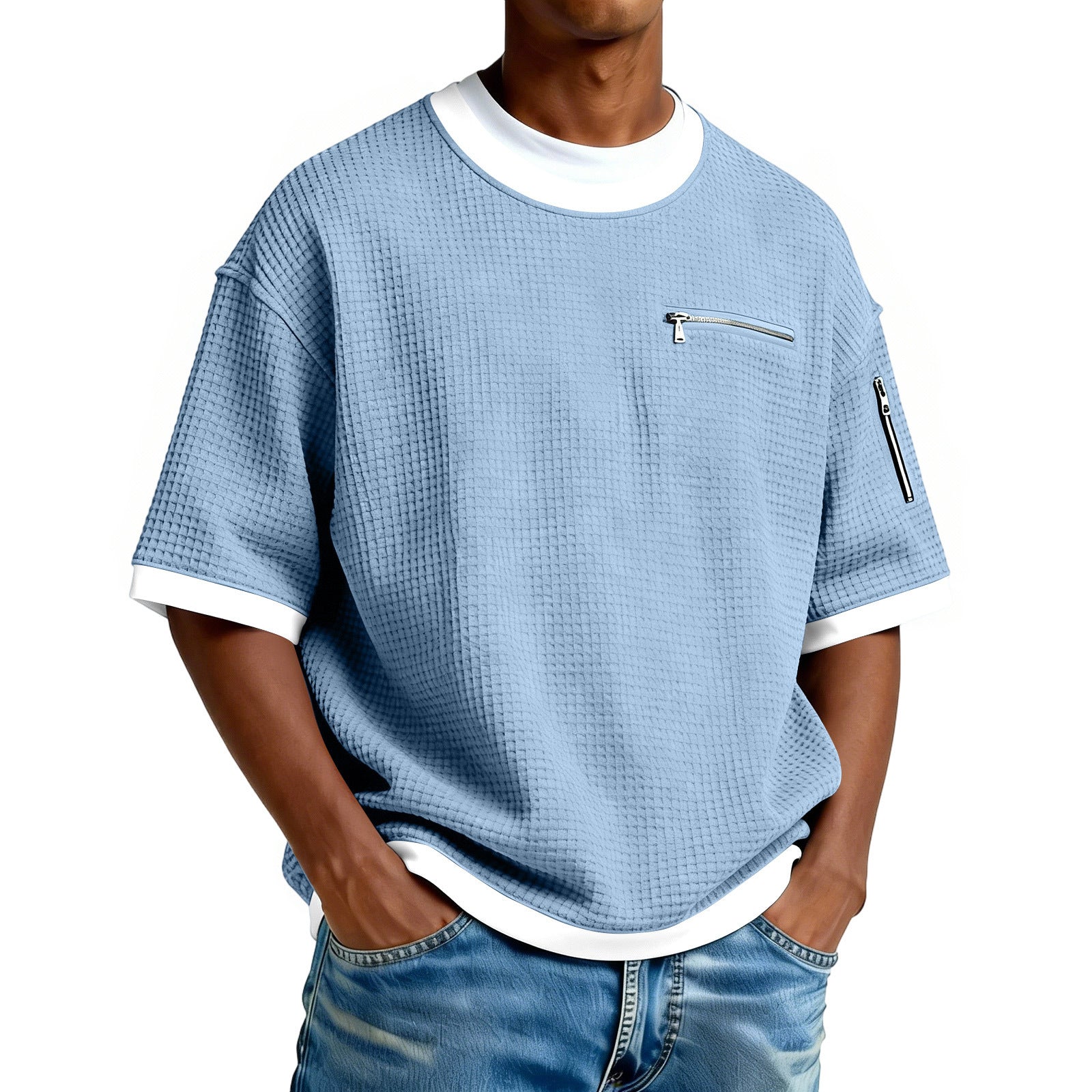 Men's Crew-Neck Contrast-Colored Casual T-Shirt
