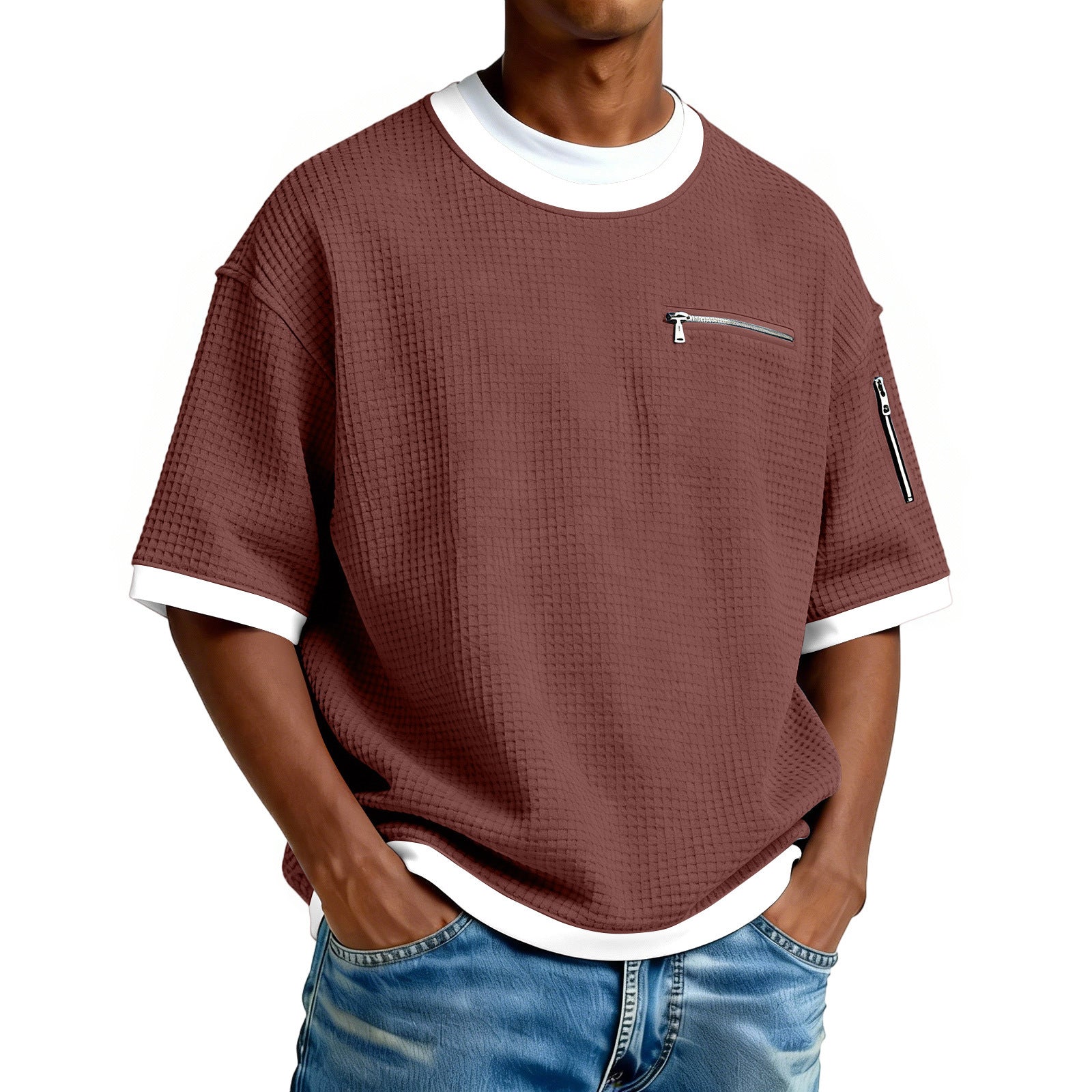 Men's Crew-Neck Contrast-Colored Casual T-Shirt